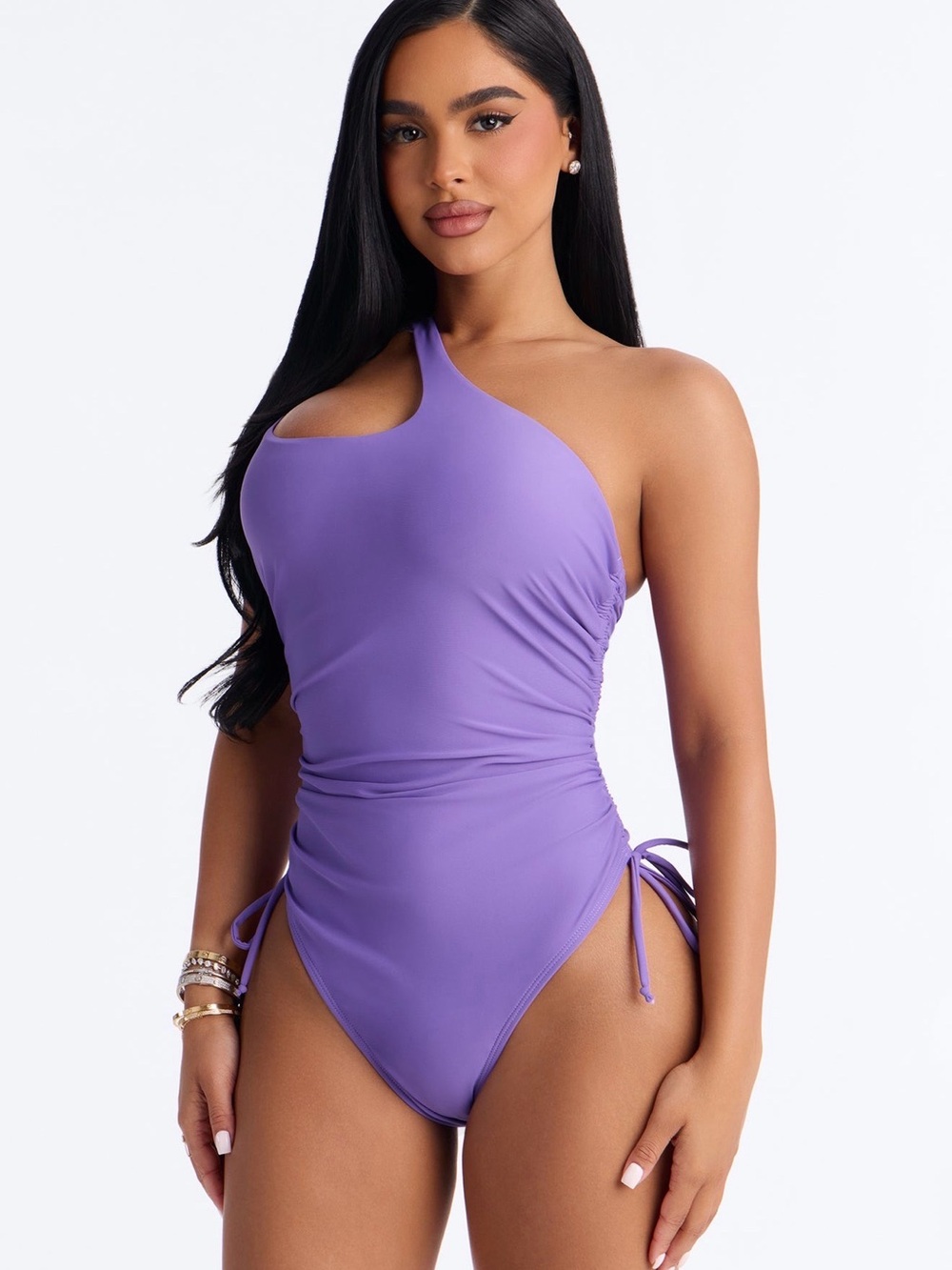 Fashion Nova One-Shoulder Lavender One-Piece Swimsuit